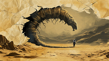 Epic Sandworm Encounter, sandworm, desert, Sci Fi, fantasy, exploration HD wallpaper