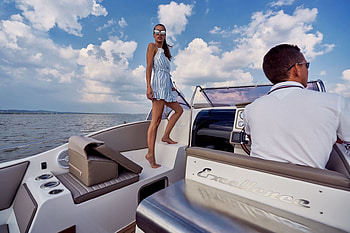 ≈ Just coasting along ≈, man, blue skies, Clouds, yacht, sea, Sunshades, Cruising, summer, lady, Waves, Luxury HD wallpaper