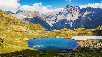 A Glacial lake in the Glarus Alps - Uri, Switzerland, clouds, landscape, sky, mountains, hills HD wallpaper