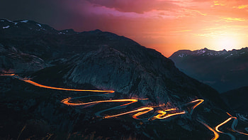 Sunset Trails Mountains Road Long Exposure , sunset, mountains, nature, long-exposure, lights HD wallpaper