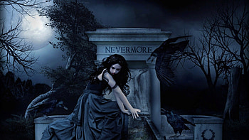 Fantasy - Dark Fantasy Gothic Woman Black Hair Gravestone Raven Moon HD wallpaper