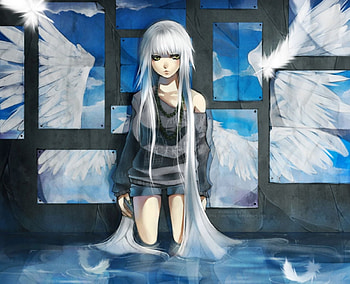 Lonely Angel, Cant think of a fourth, Long hair, Angel, Blue HD wallpaper