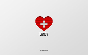 I Love Lancy, Swiss cities, Day of Lancy, gray background, Lancy, Switzerland, Swiss flag heart, favorite cities, Love Lancy HD wallpaper