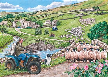 Round up, dog, painting, art, pictura, border collie, sheep, keith stapleton HD wallpaper