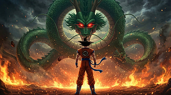 Goku Confronts The Dragon God, goku, shenron, anime, artwork, art, digital-art, artist, ai HD wallpaper