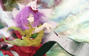 Touhou, Amazing, Magical, Manga, Medium Hair, Smile, Beautiful, Gorgeous, Happy, Oriental, Ribbon, Hieda no Akyuu, Playful, Emotional, Anime Girl, Bow, Purple Hair, Lovely, Awesome, Anime, Hieda, Pretty, Fun, Akyuu, Purple Eyes, Sexy, Magic HD wallpaper