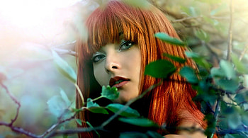 Rouquine, vert, femme, feuille, rousse HD wallpaper