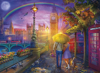 London Rain, vibrant, walking, bright, rainbow, rain, colors HD wallpaper