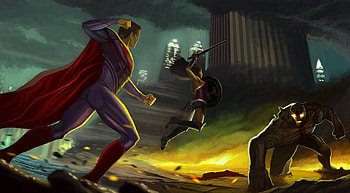 Wonder Woman Superman Fighting Against Doomsday, wonder-woman, superman, artist, artwork, digital-art, superheroes HD wallpaper