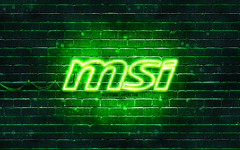 MSI green logo, , green brickwall, MSI logo, brands, MSI neon logo, MSI HD wallpaper