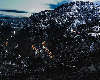 Nature, Mountains, Vertex, Top, Shine, Light, Road, Snow Covered, Snowbound HD wallpaper