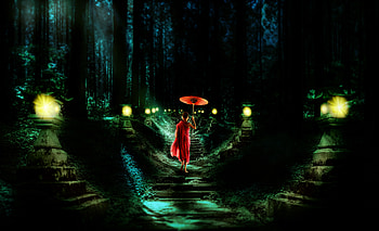 Night, Miscellanea, Miscellaneous, Ladder, Stairs, Buddhism, Umbrella, Child, Monk, Boy HD wallpaper
