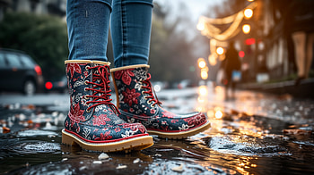 Rainy Day Elegance - Stylish Rain Boots in a Puddle, puddle, rain boots, boots, fashion, rain HD wallpaper