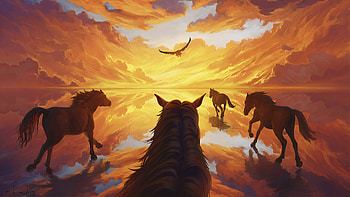 Horses Running Towards Light , horse, artist, artwork, digital-art, deviantart HD wallpaper