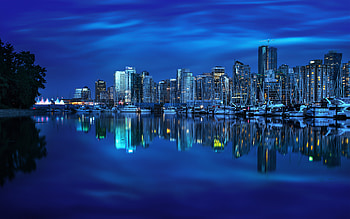 City, Canada, Reflection, Vancouver, , Building, Harbor, Night, Yacht, Cities HD wallpaper