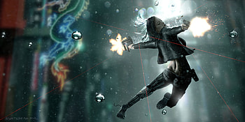 Black Dress Girl Up Firing, artist, artwork, artstation HD wallpaper