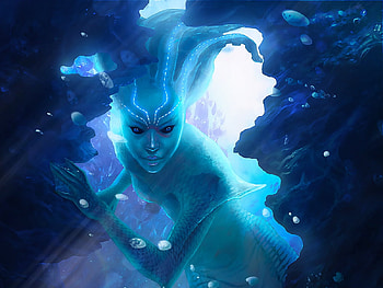 Mermaid, blue, frumusete, girl, summer, fantasy, emil lozev, underwater, luminos, cave, water, vara, siren HD wallpaper