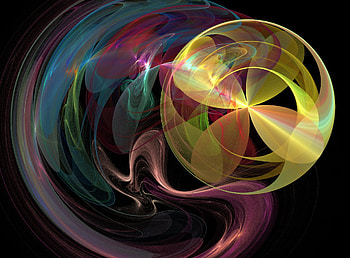 Flower, circle and swirls, blue, circle, swirls, yellow, fractals, fractal HD wallpaper