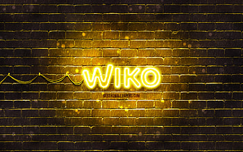Wiko yellow logo, , yellow brickwall, Wiko logo, brands, Wiko neon logo, Wiko HD wallpaper