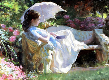 Painting, umbrella, sit, day, young, artist, sun, read, art, garden, other, girl, people, woman, summer, book, sunshade, painter, ligth HD wallpaper