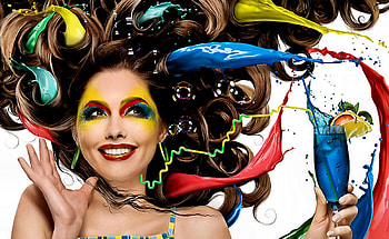 Colors Of Happiness, colorful, model, graphy, colors, girl, beautiful, nice, pretty, face, happy, hair, lovely, drink, female HD wallpaper
