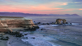 Nature, Sunset, Sea, Waves, Rocks, Arch HD wallpaper