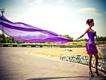 PURPLE WIND, wind, purple, model, road, nature, dress, female HD wallpaper