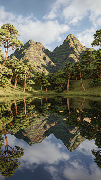 Serene Mountain Reflections , reflection, grass, mountain, forest, nature HD phone wallpaper