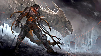 Alabaster, magic, sword, fantasy, dragon, dark, warrior HD wallpaper
