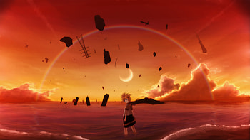 Thanks, len, smile, vocaloid, goodbye, kagamine, anime, moon, boy, sky HD wallpaper
