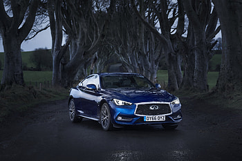 Dirt road, 2018 INFINITI Q60 Coupe, luxury car HD wallpaper