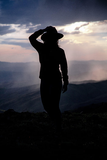 Mountains, Dark, Silhouette, Hat HD phone wallpaper