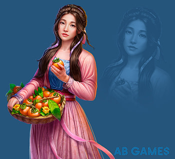 Girl, blue, basket, pink, fantasy, ab games, abgames, fruit HD wallpaper