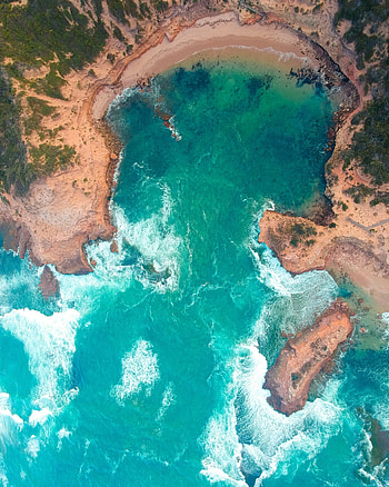 Sea, aerial view, coast, surf HD phone wallpaper