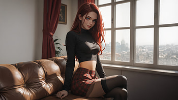 Redhead In Cozy Urban Apartment, anime-girl, anime, girl, room, artist, artwork, art, digital-art, ai, deviantart HD wallpaper
