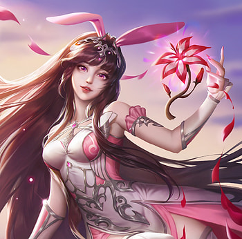 Fantasy girl, no86, bunny, pink, fantasy, flower, ears, girl HD wallpaper