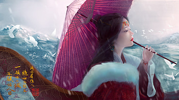 Princess, asian, pink, art, fantasy, parasol, girl, marunjue HD wallpaper