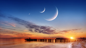 Three Moons Sky, moons, sky, dream, fantasy, sun HD wallpaper