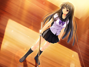 kourin no machi lavender no shoujo, weapon, uniform, school, black hair, long hair, katana HD wallpaper