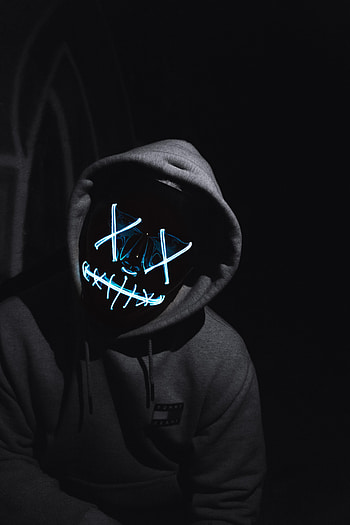 Anonymous, Dark, Miscellanea, Miscellaneous, Neon, Mask, Human, Person HD phone wallpaper