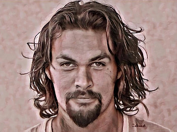 Jason Momoa, by cehenot, art, man, cehenot, pink, painting, pictura, face, actor HD wallpaper