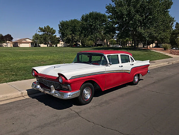 1957 Ford Fairlane Sedan, Car, Old-Timer, Red, Sedan, Fairlane, Ford HD wallpaper