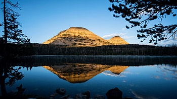 Mirror Lake at sunrise, Utah, sky, reflection, water, tree, usa HD wallpaper