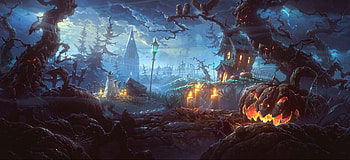 Halloween, blue, pumpkin, fantasy, art HD wallpaper