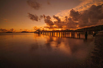 Nature, Sunset, Sea, Horizon, Pier HD wallpaper