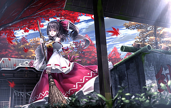 Hakurei Reimu, pink, anime, touhou, ryosios, girl, manga HD wallpaper