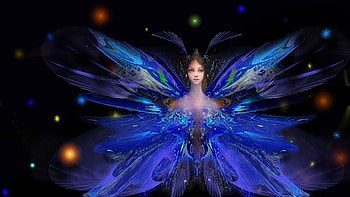 Butterfly Blue Princess, girl, digital, dress, art HD wallpaper
