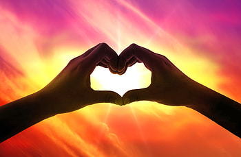Hands With Love Heart Shape At Sunset, love, romance, Romantic, hand, Valentine's Day HD wallpaper