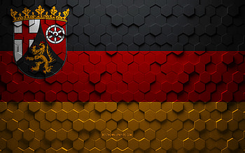 Flag of Rhineland-Palatinate, honeycomb art, Rhineland-Palatinate hexagons flag, Rhineland-Palatinate, 3d hexagons art, Rhineland-Palatinate flag HD wallpaper