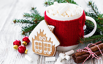 :), cup, red, craciun, christmas, cookie, card, new year HD wallpaper
